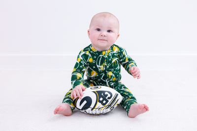 graffiti football convertible romper : GREEN AND YELLOW/GOLD