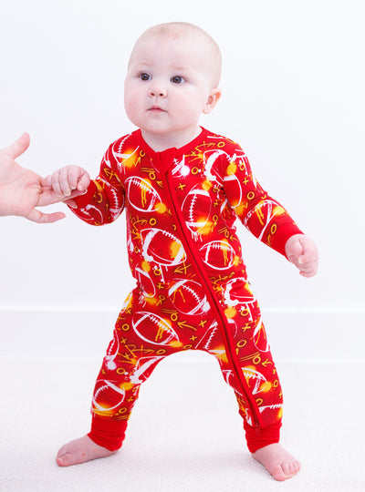 graffiti football convertible romper : RED AND YELLOW/GOLD