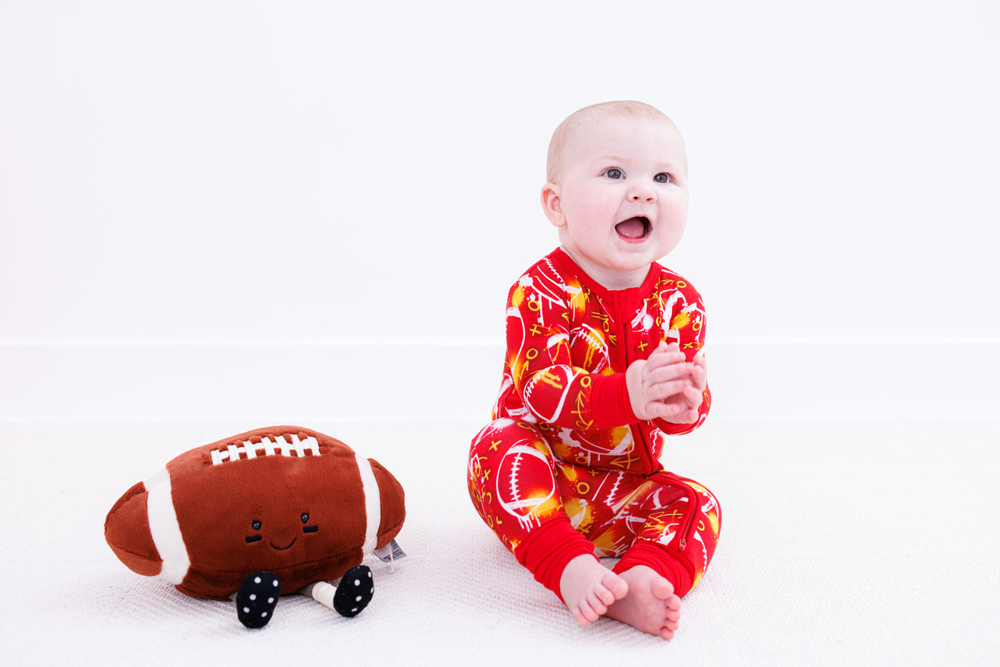 graffiti football convertible romper : RED AND YELLOW/GOLD