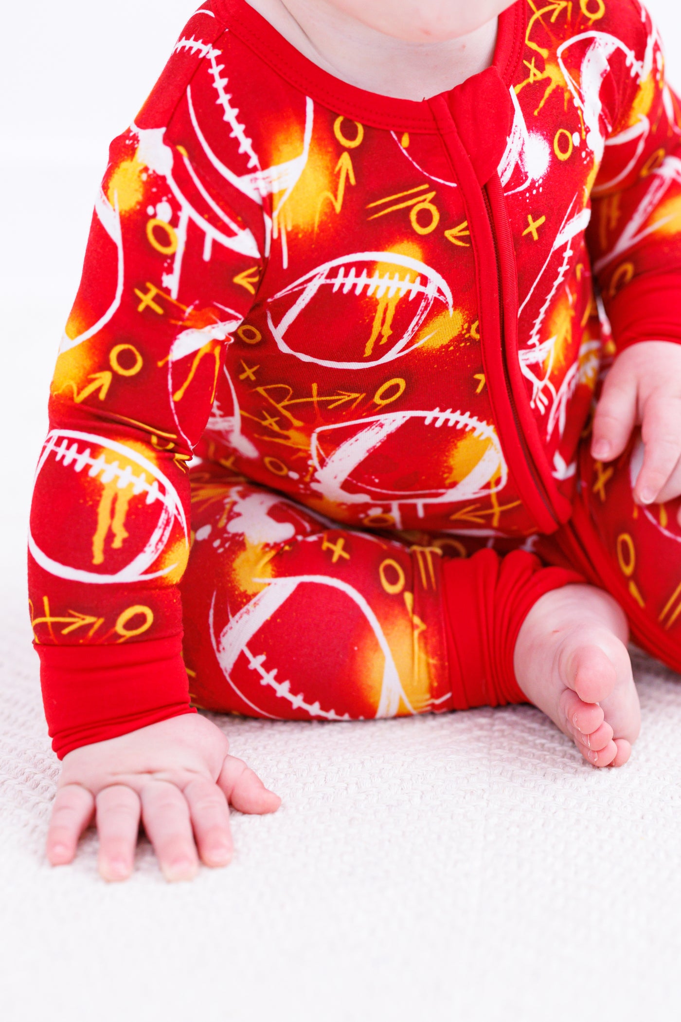 graffiti football convertible romper : RED AND YELLOW/GOLD