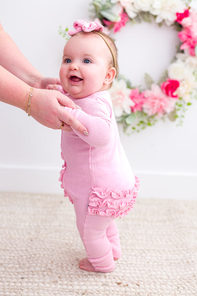 Pink Pointelle Ruffle Convertible Romper