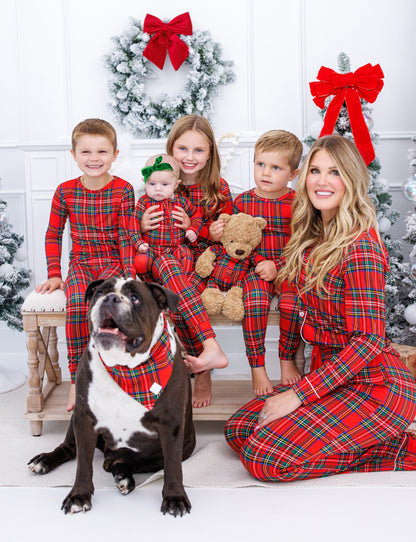 Holiday pet bandana coordinating with bamboo family pajamas