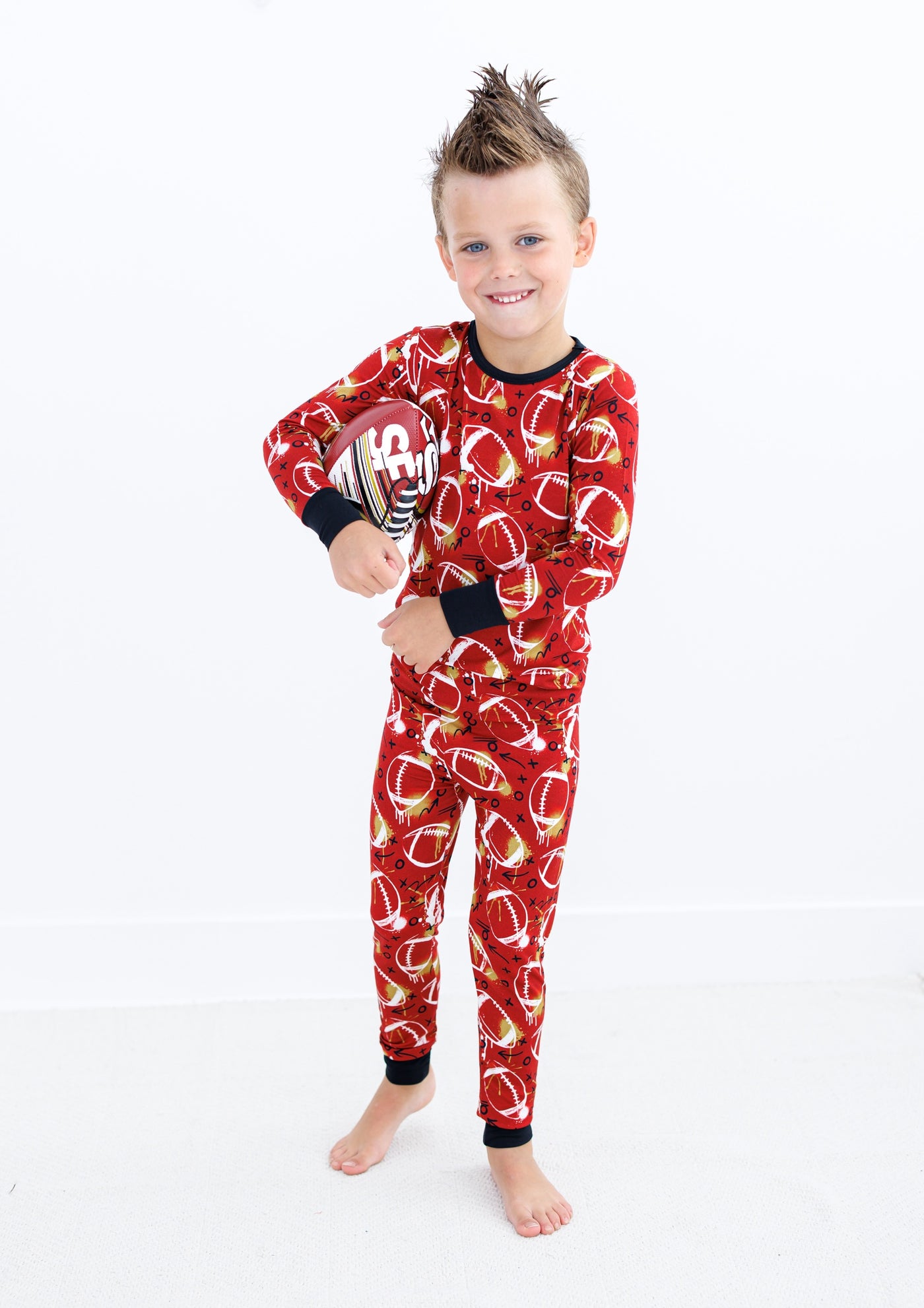 graffiti football 2-piece pajamas: RED AND GOLD