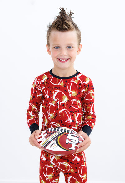 graffiti football 2-piece pajamas: RED AND GOLD