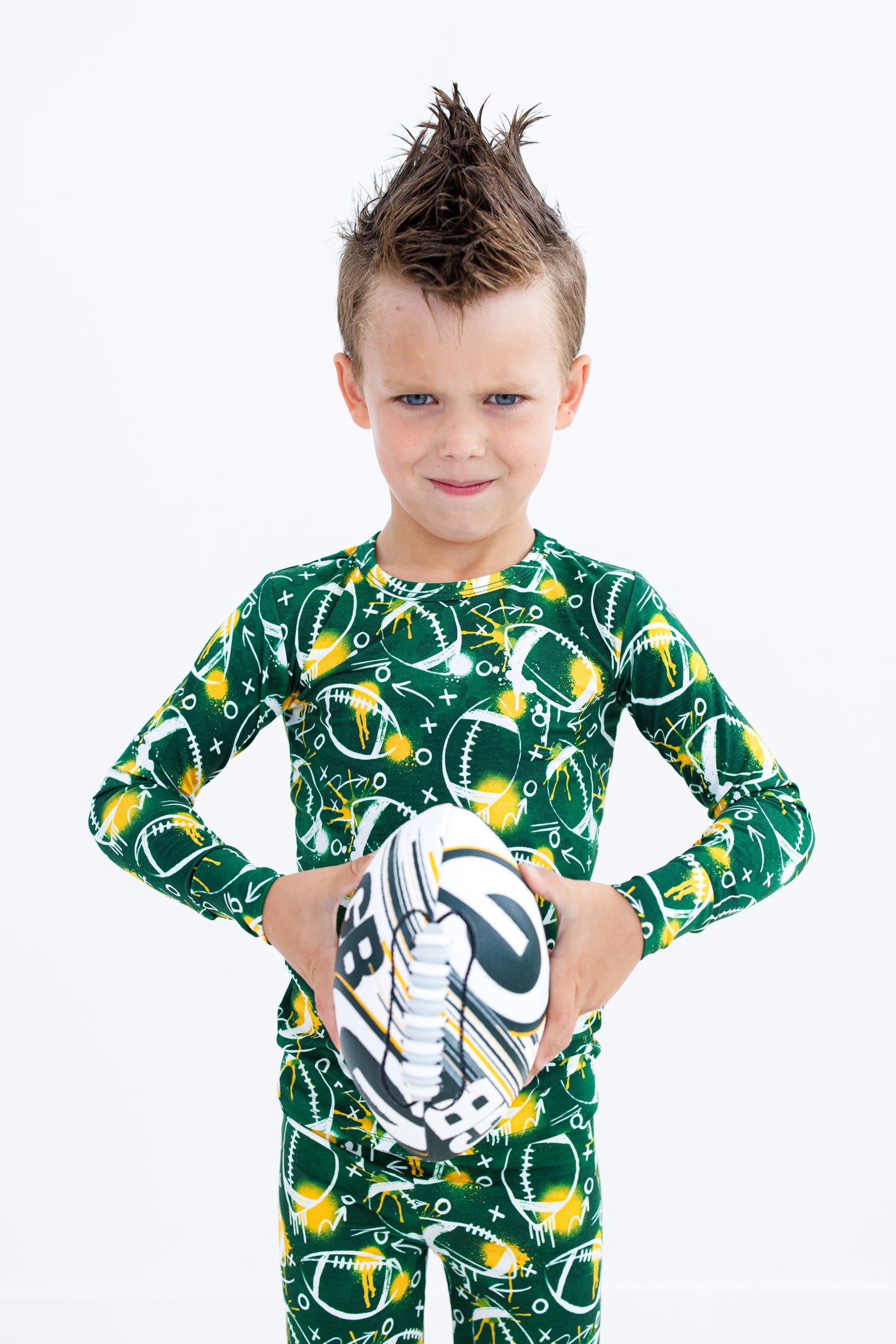 graffiti football 2-piece pajamas: GREEN AND YELLOW/GOLD