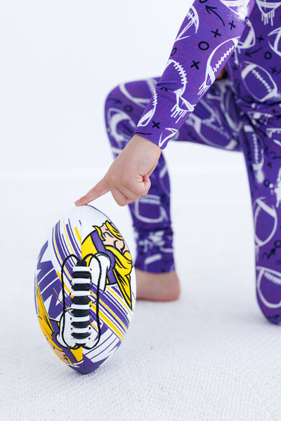 graffiti football 2-piece pajamas: PURPLE AND WHITE