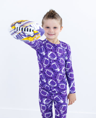 graffiti football 2-piece pajamas: PURPLE AND WHITE