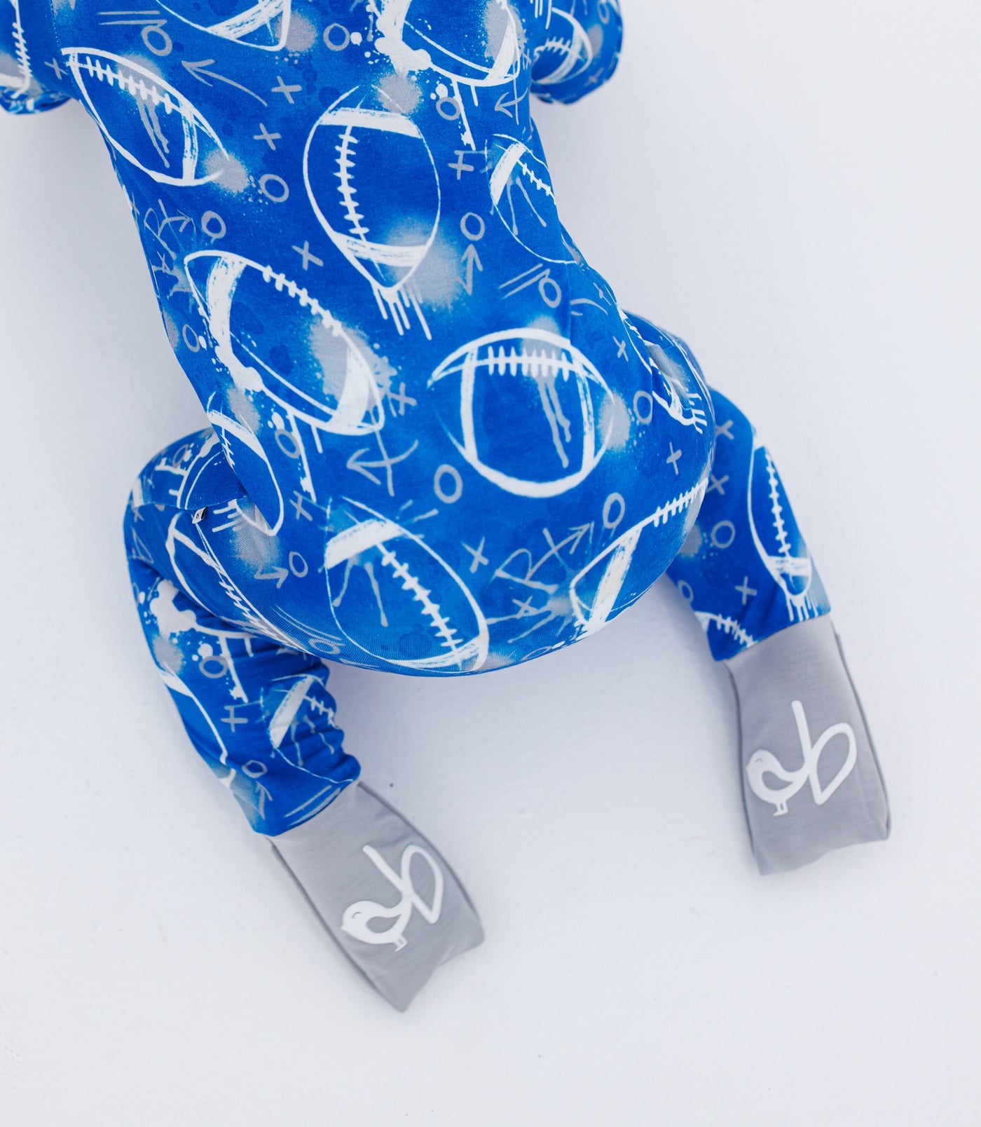 graffiti football convertible romper : BLUE AND GREY/SILVER