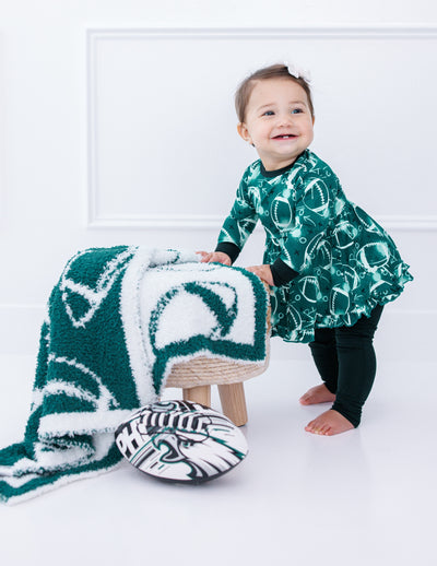 graffiti football peplum set : GREEN AND WHITE/SILVER