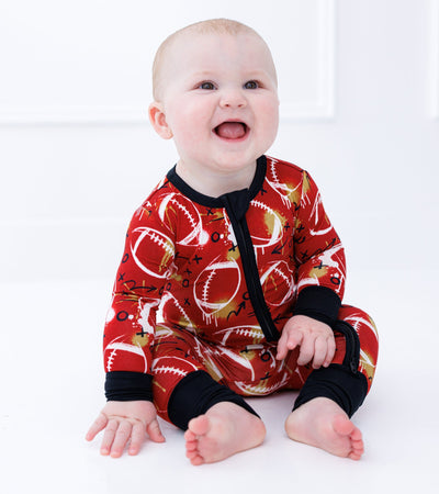 graffiti football convertible romper : RED AND GOLD