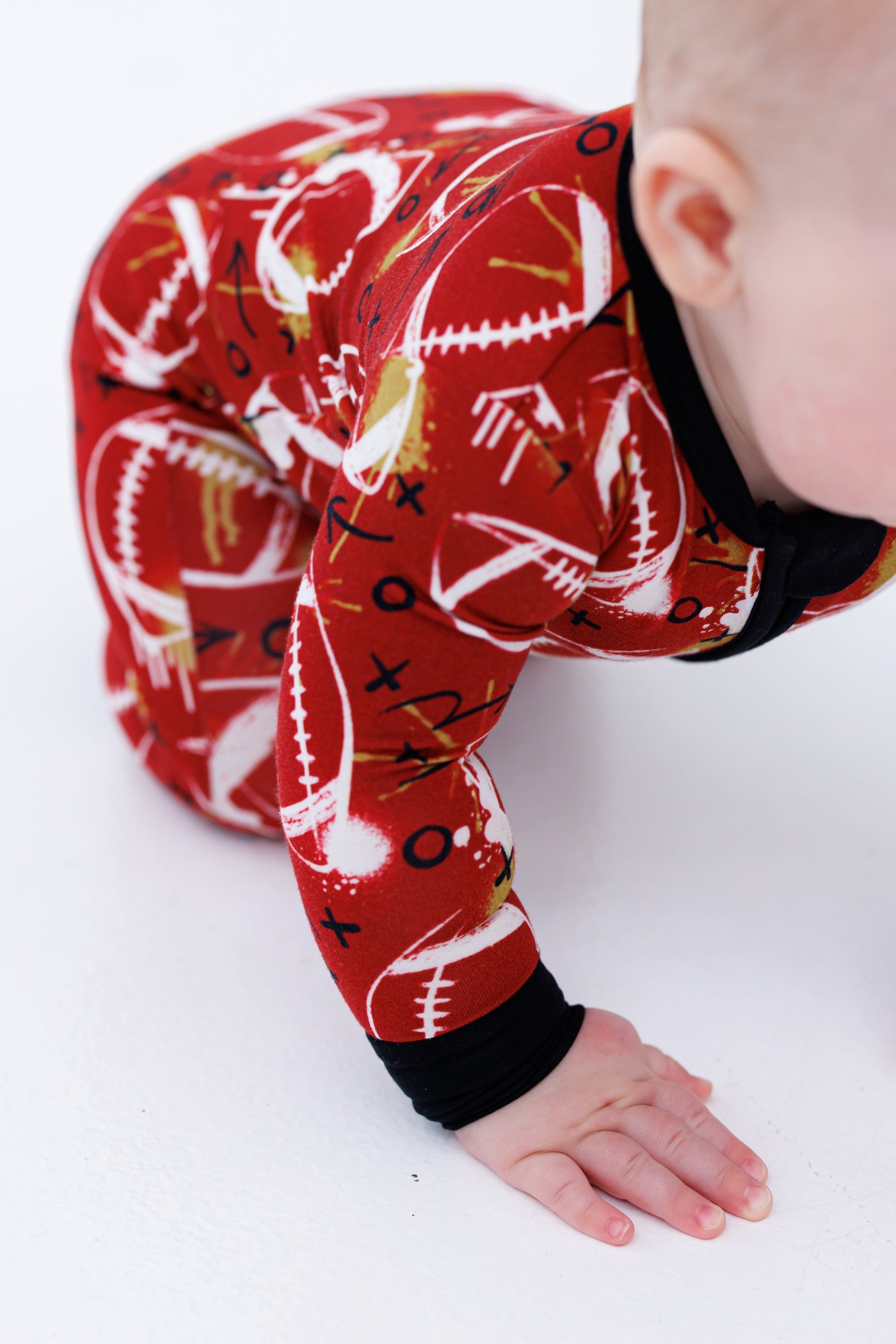 graffiti football convertible romper : RED AND GOLD