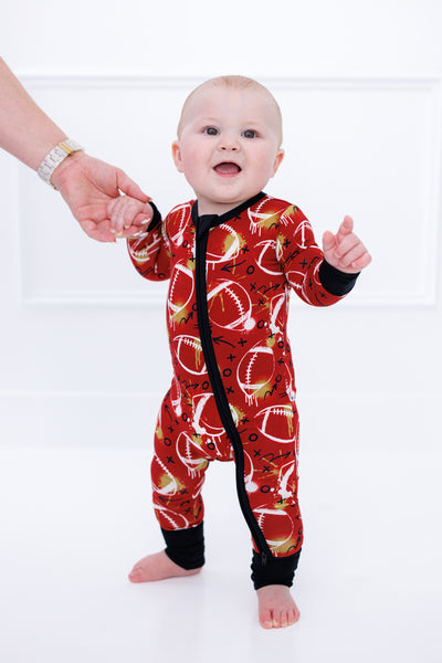 graffiti football convertible romper : RED AND GOLD