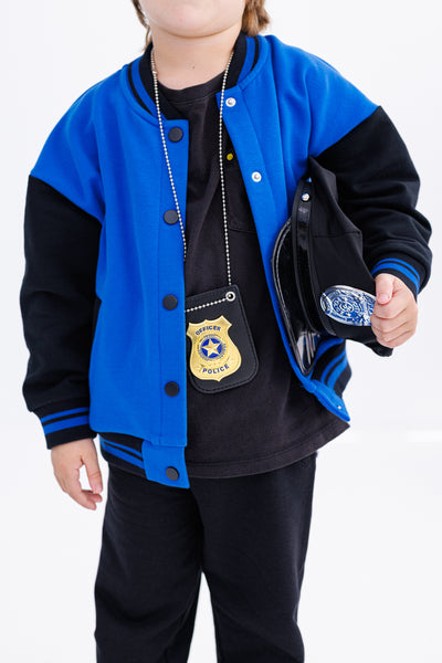 blue and black Varsity Jacket