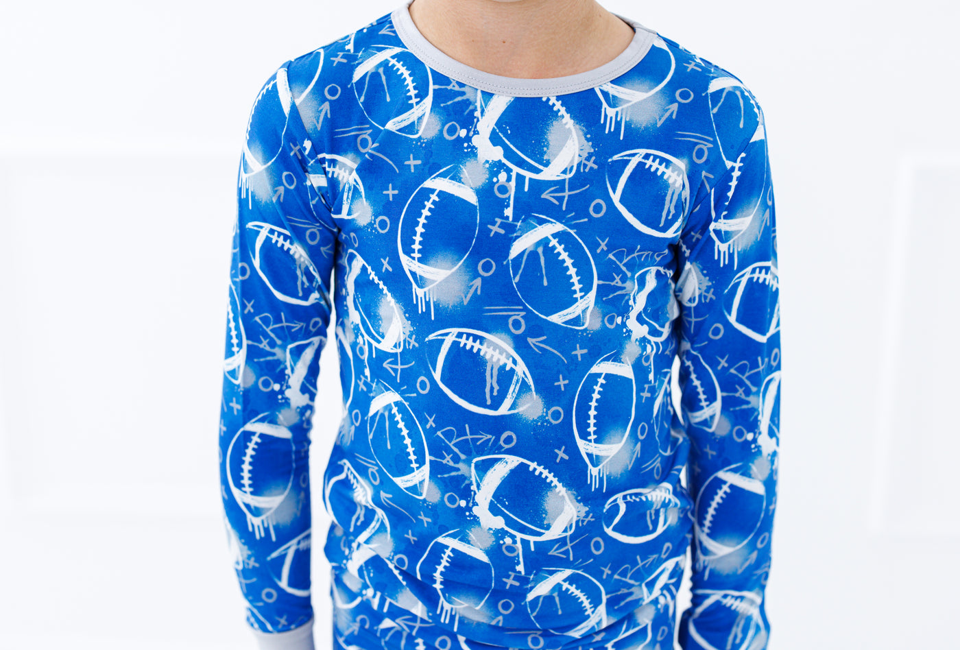 graffiti football 2-piece pajamas: BLUE AND GREY/SILVER