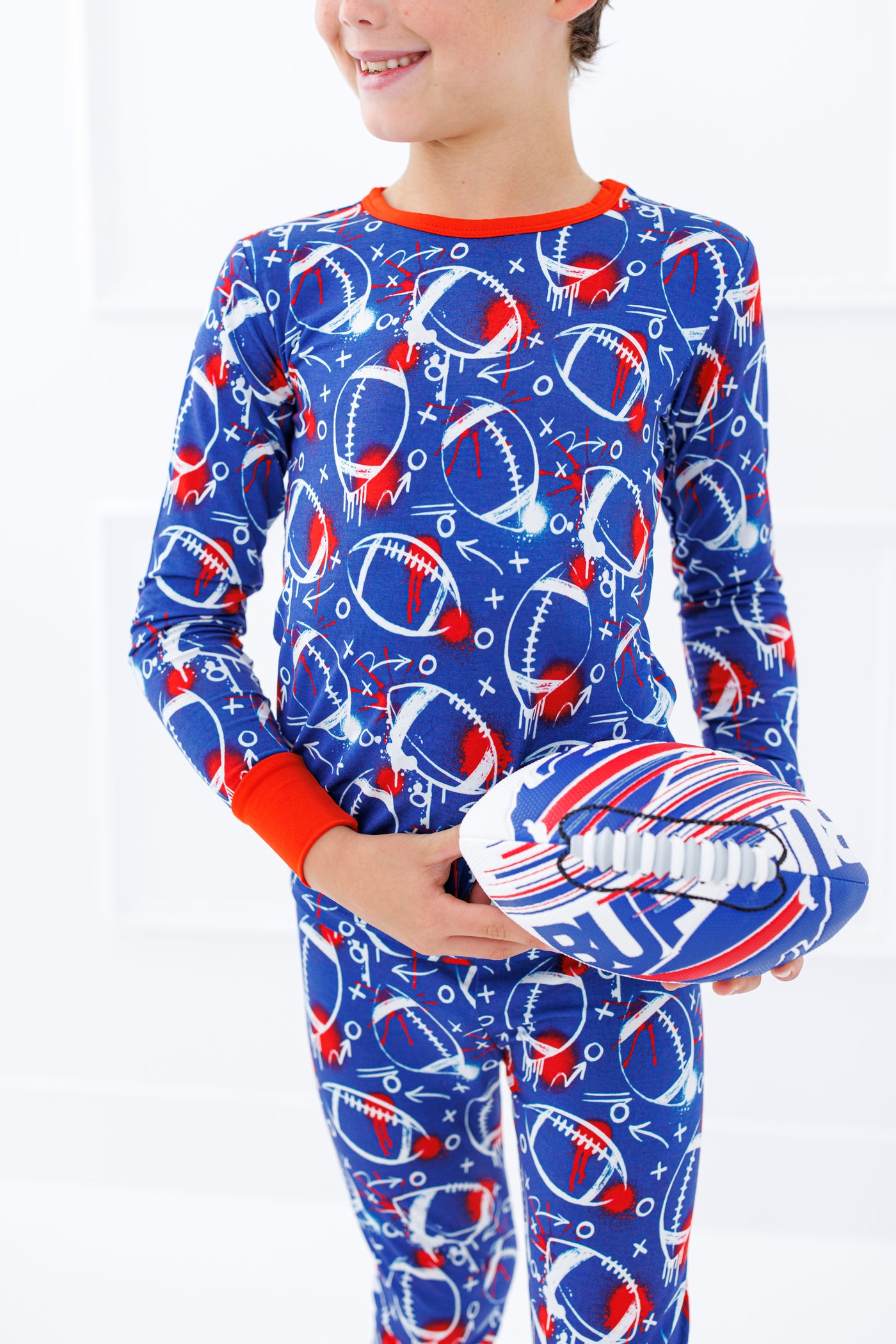 graffiti football 2-piece pajamas: BLUE AND RED