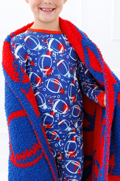 graffiti football 2-piece pajamas: BLUE AND RED