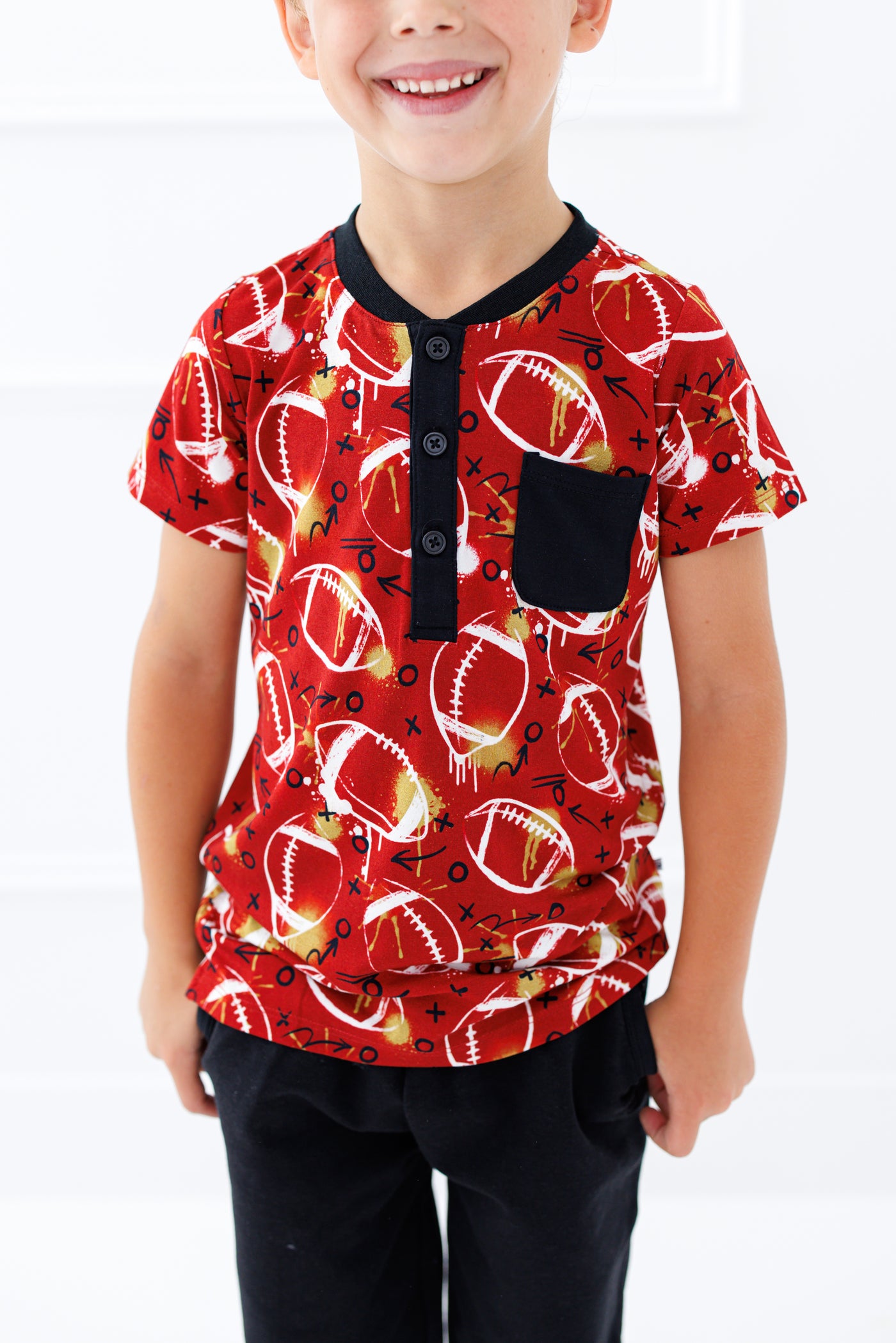 graffiti football henley t- shirt : RED AND GOLD