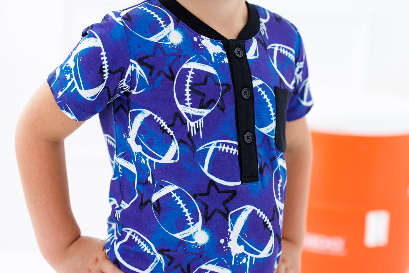 graffiti football henley t- shirt : BLUE AND WHITE WITH STARS