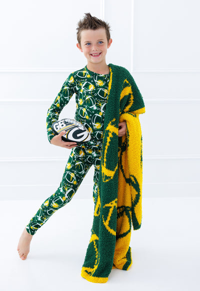 graffiti football 2-piece pajamas: GREEN AND YELLOW/GOLD