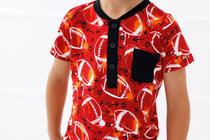 Graffiti Football Henley T-Shirt : RED AND ORANGE