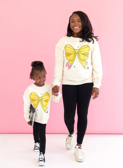 Pencil Bow Crewneck Sweatshirt- ADULT