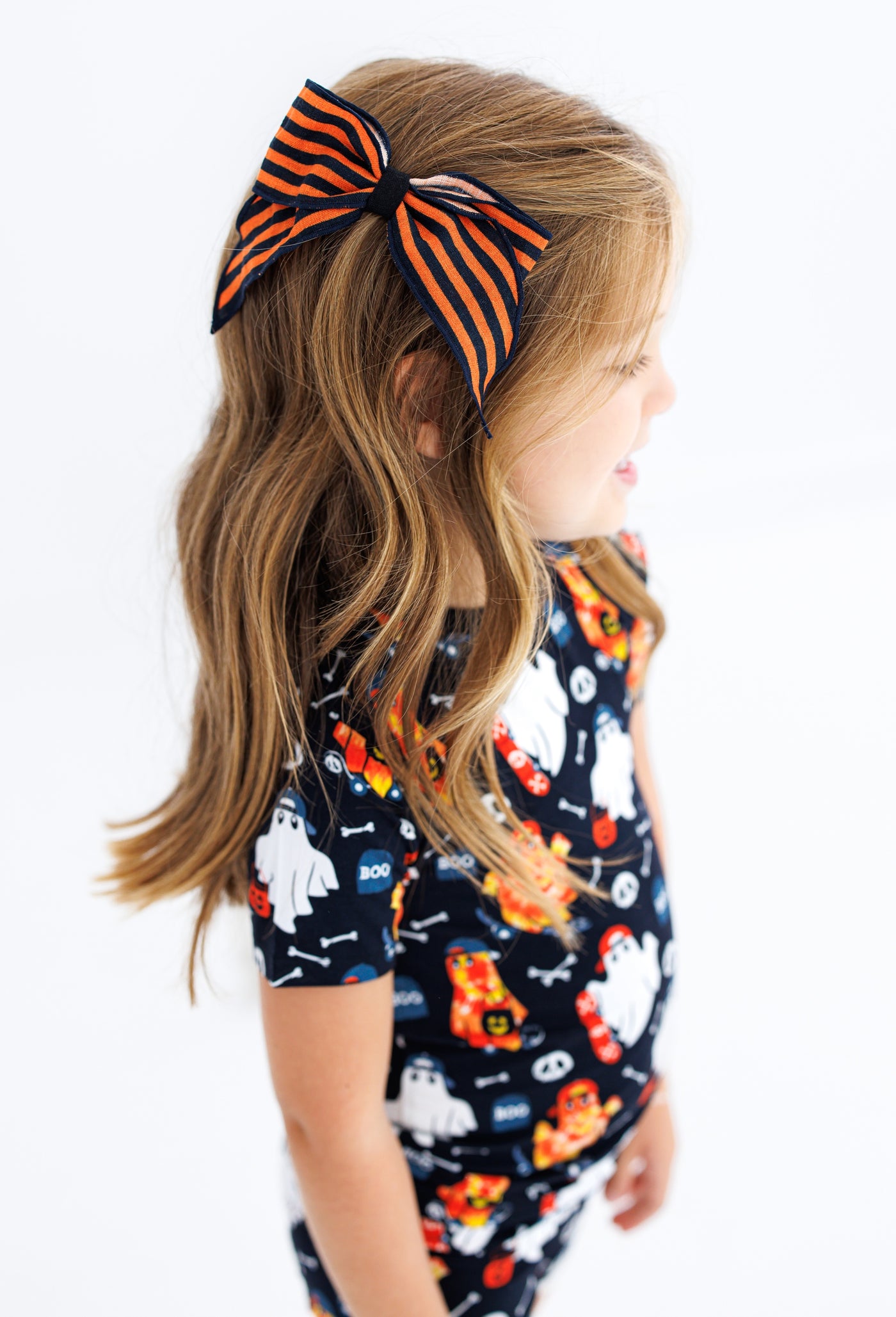 orange/black stripe clippy bow