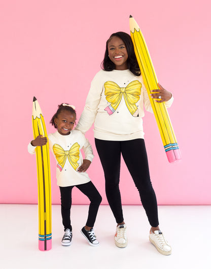 Pencil Bow Crewneck Sweatshirt- ADULT
