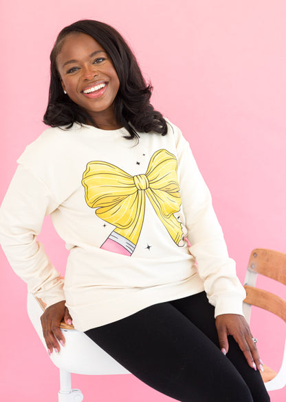 Pencil Bow Crewneck Sweatshirt- ADULT