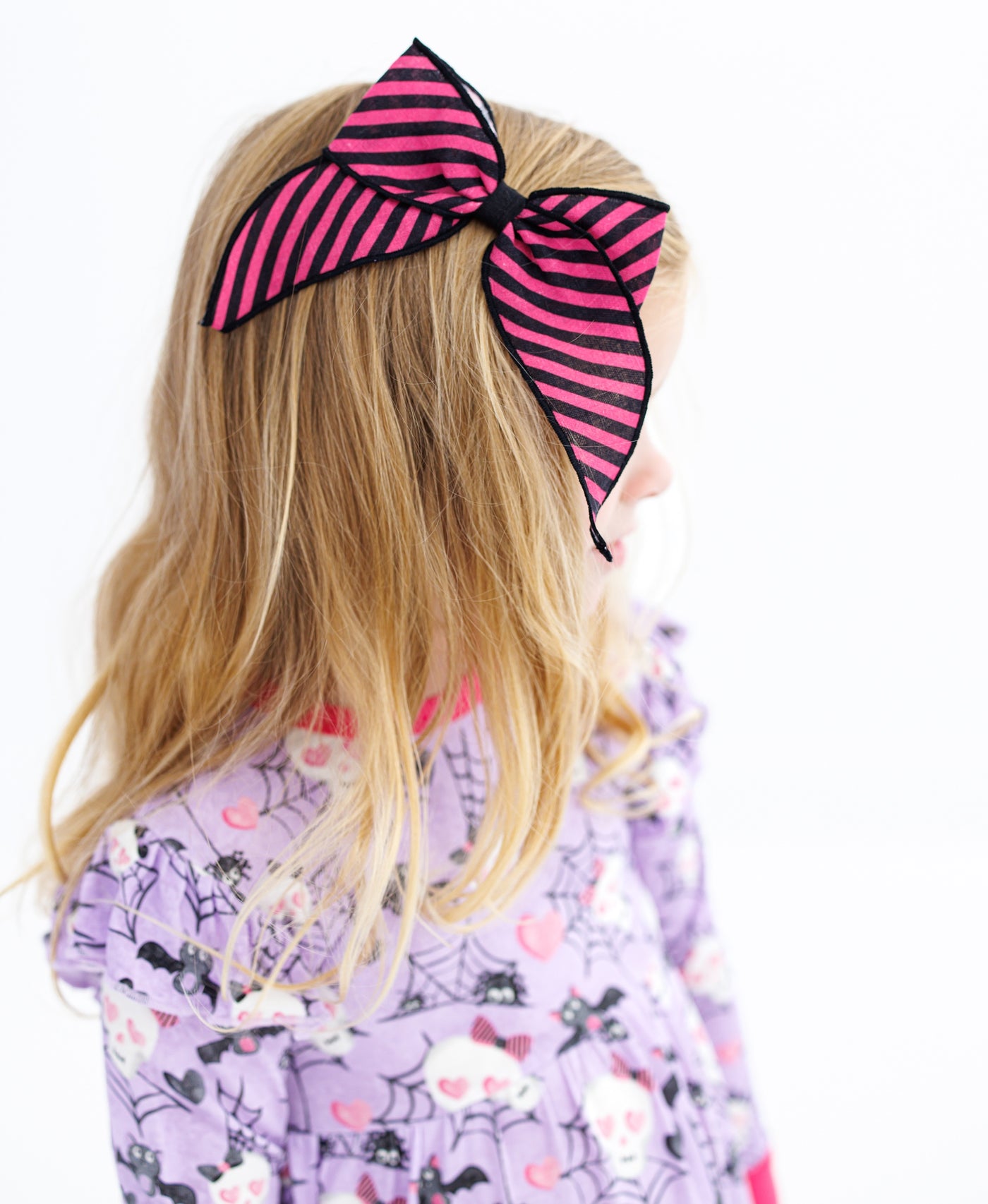 pink/black stripe clippy bow