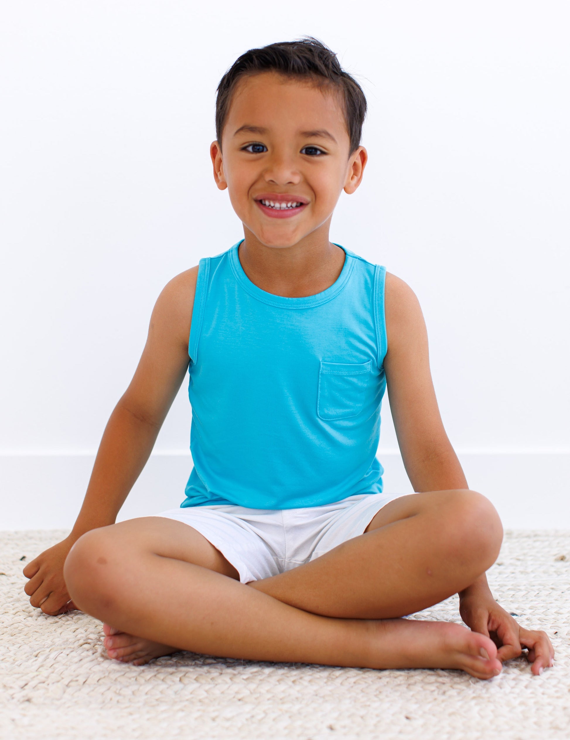 Sleeveless bamboo tank top for toddlers and kids in solid blue