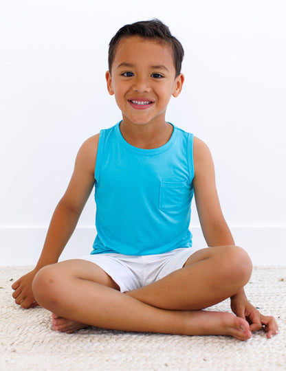 Sleeveless bamboo tank top for toddlers and kids in solid blue