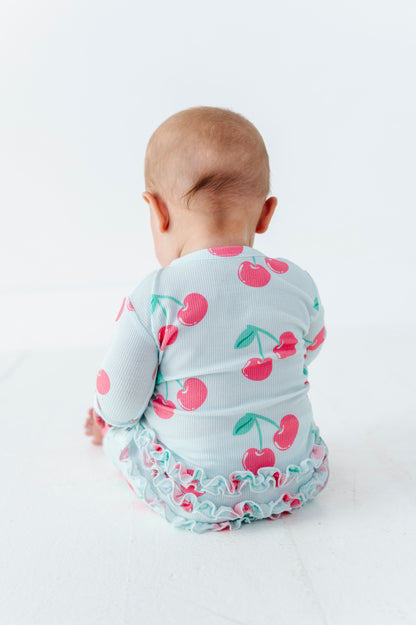 Cherry Ribbed Ruffle Convertible Romper