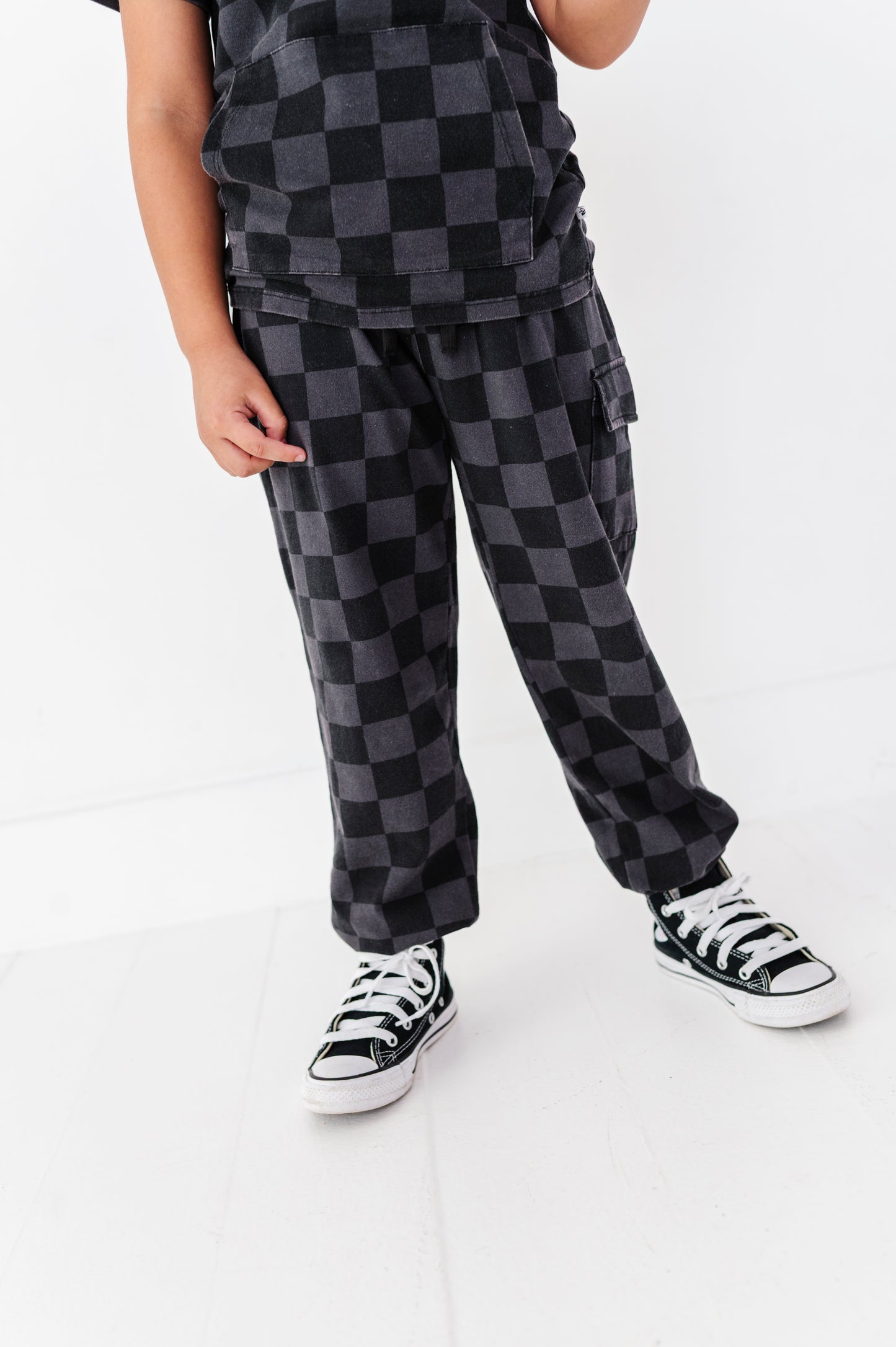 Distressed Checker Cargo Sweatpants