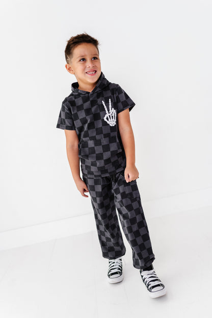 Distressed Checker Cargo Sweatpants