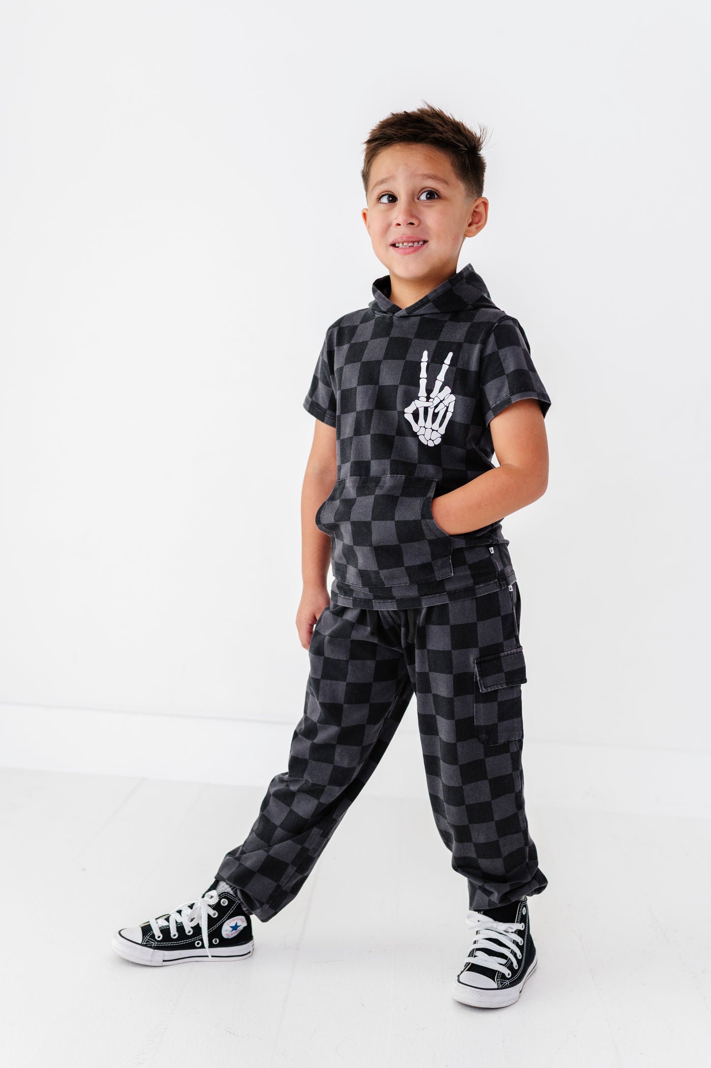 Distressed Checker Cargo Sweatpants