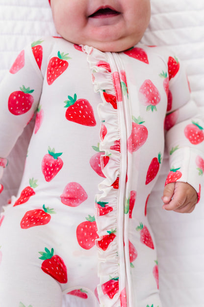 Sweet Strawberry Ruffle Convertible Romper