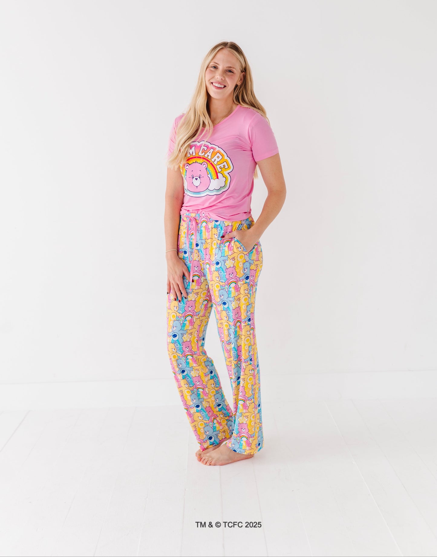 Women’s Care Bears short sleeve lounge tee styled with coordinating bamboo pajama bottoms