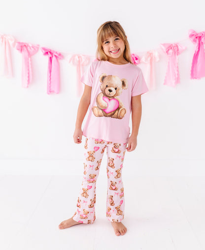 Beary Sweet pink bamboo pants paired with matching teddy graphic top