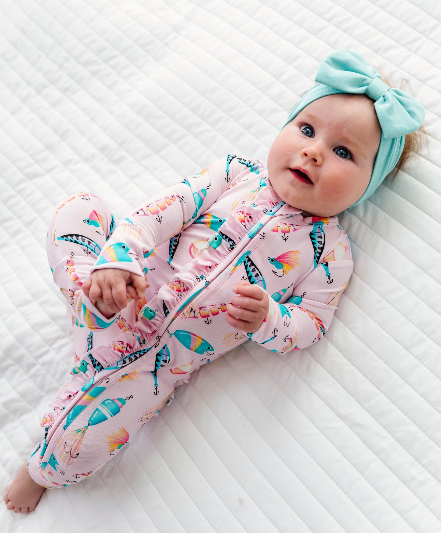 Gone Fishing Pink Ruffle Convertible Romper