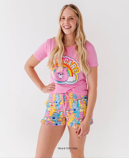 Mom wearing Care Bears Stare bamboo pajama set  