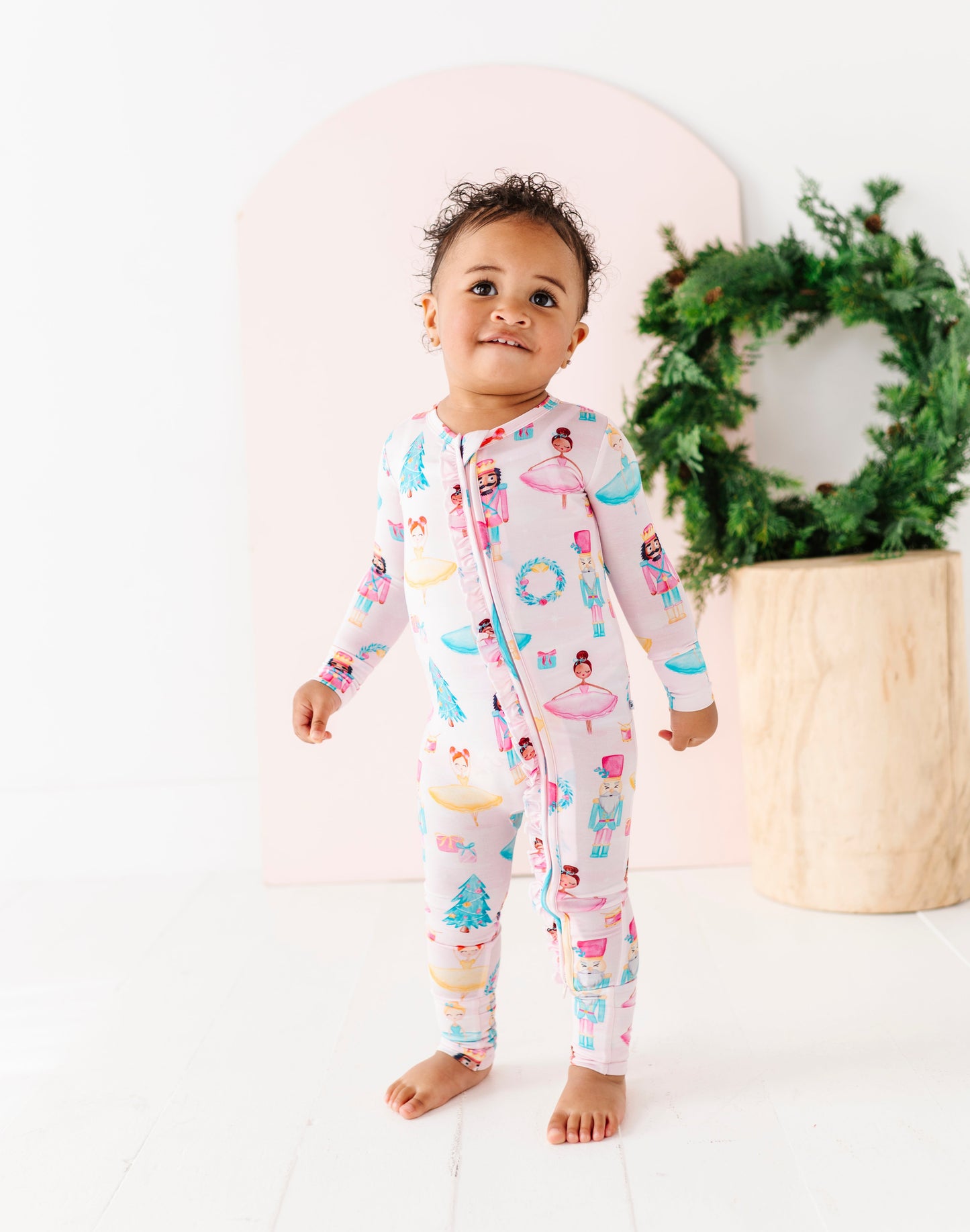Sugarplum ruffle convertible bamboo baby romper with fold-over feet
