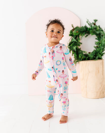 Sugarplum ruffle convertible bamboo baby romper with fold-over feet