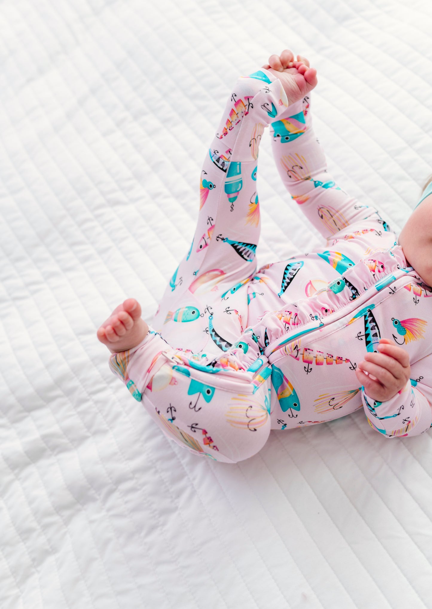 Gone Fishing Pink Ruffle Convertible Romper