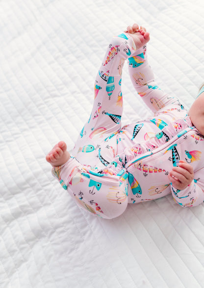 Gone Fishing Pink Ruffle Convertible Romper