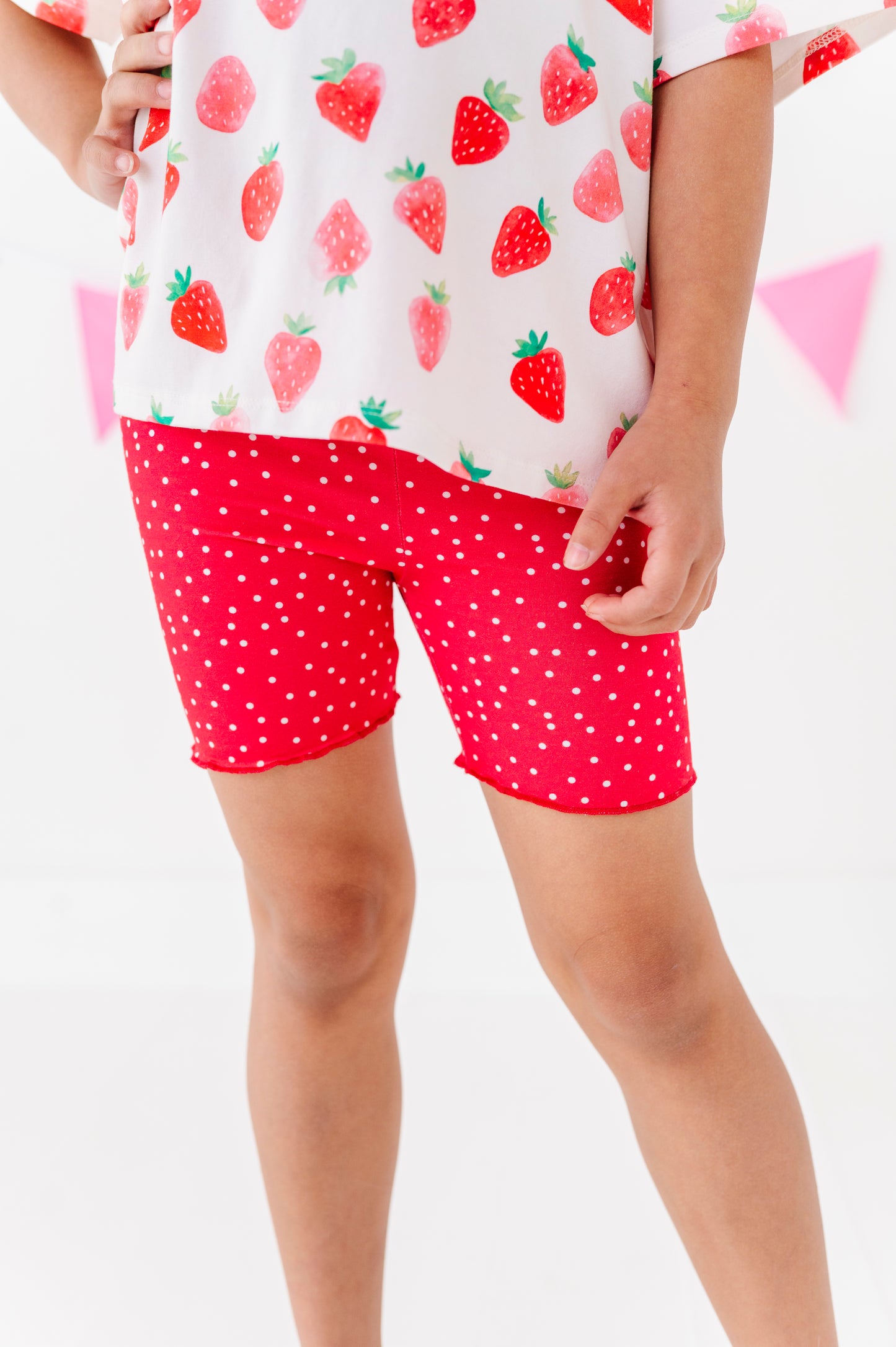 Berry Dots Lettuce Hem Biker Shorts