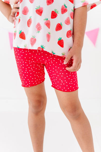 Berry Dots Lettuce Hem Biker Shorts