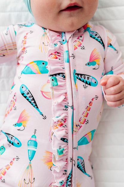 Gone Fishing Pink Ruffle Convertible Romper