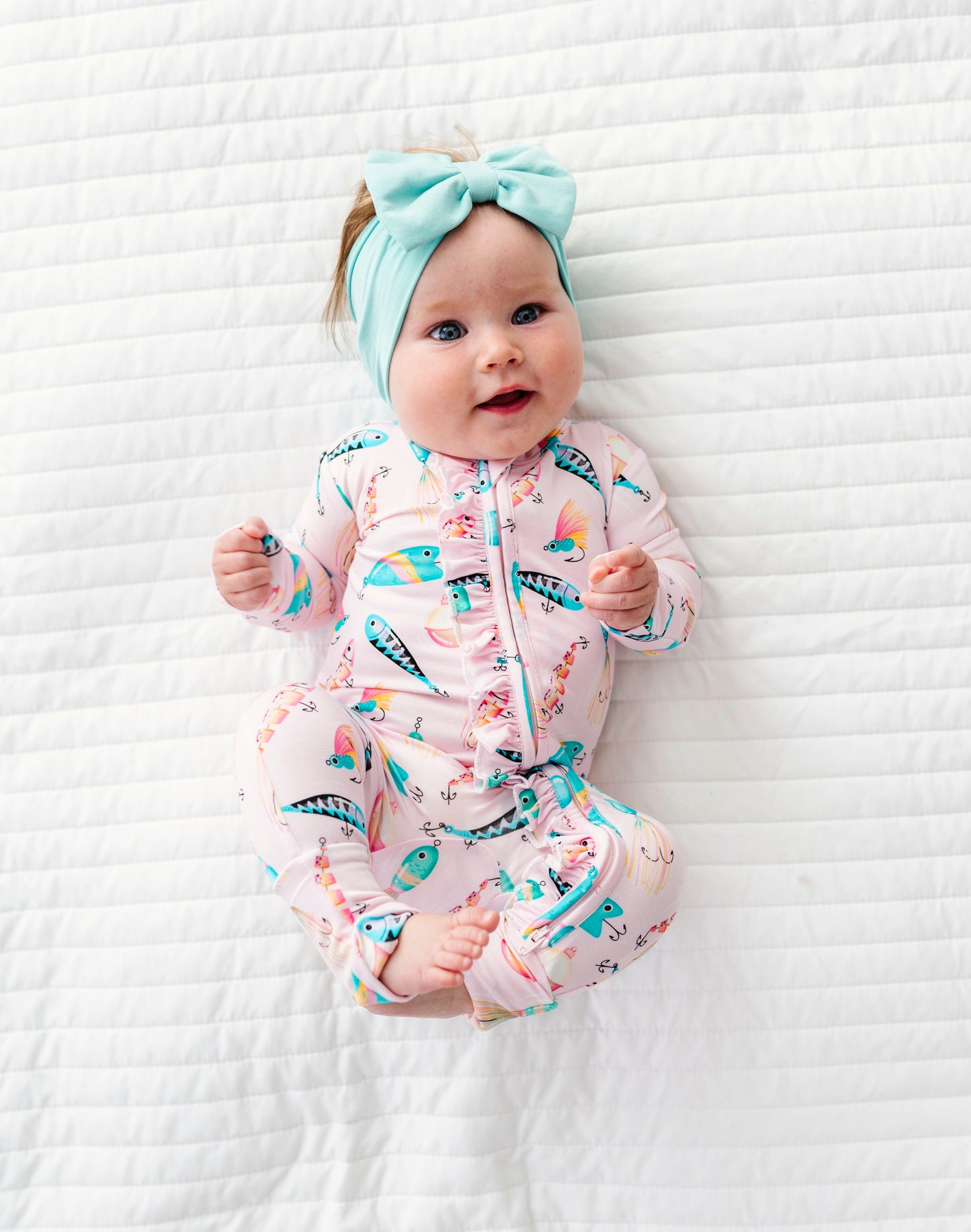 Gone Fishing Pink Ruffle Convertible Romper