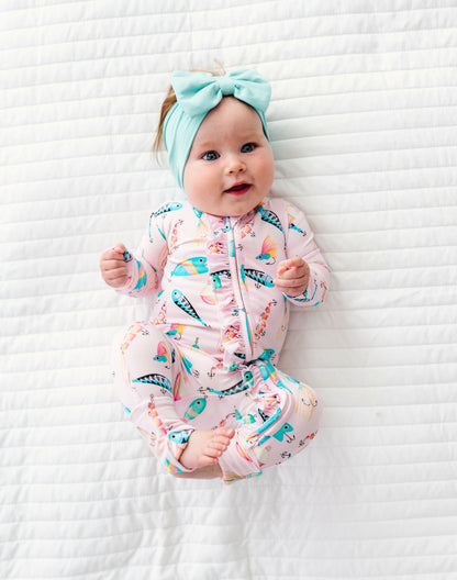 Gone Fishing Pink Ruffle Convertible Romper