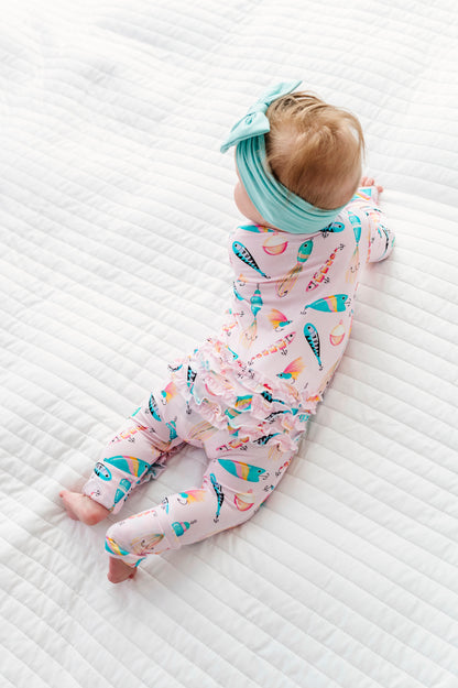 Gone Fishing Pink Ruffle Convertible Romper